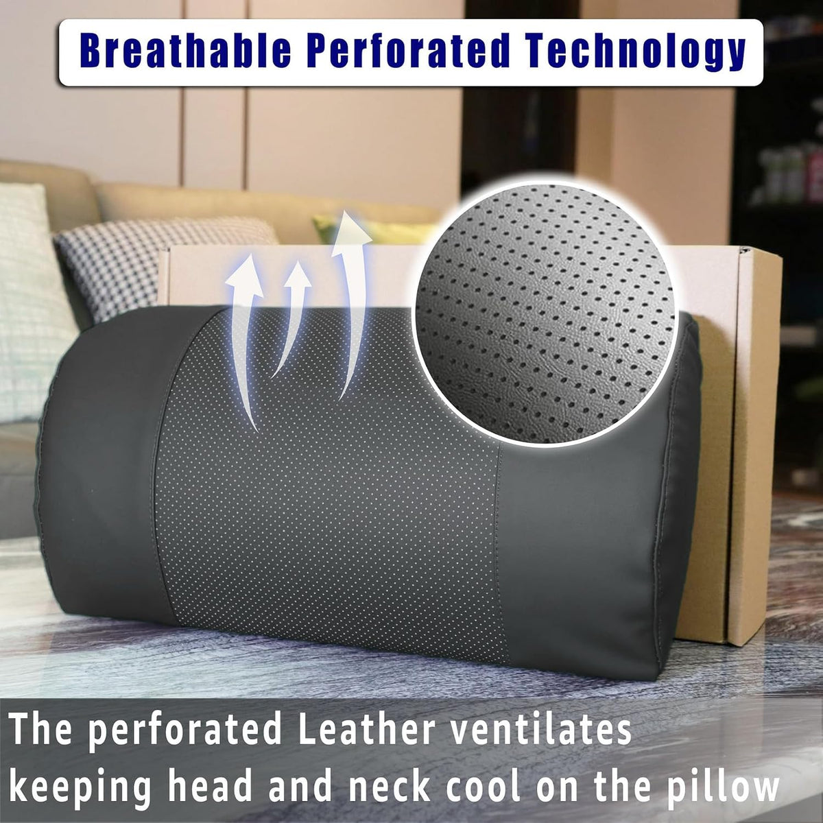 Breathable Perforated Leather Recliner Memory Foam Head Pillow - Non-Slip Base with Adjustable Neck Support in Chocolate, for Recliners, Sofas, and Loveseats, Ensuring Unmatched Relaxation