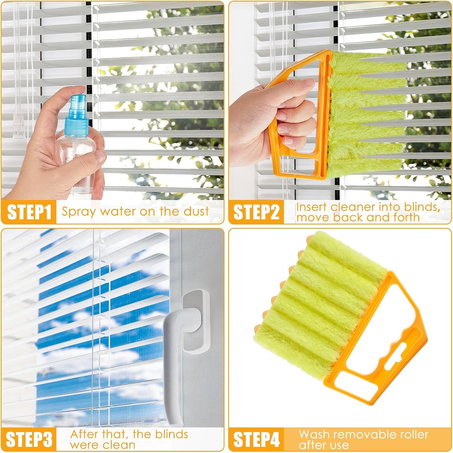 Geiserailie 2 Pcs Window Venetian Blind Cleaner Duster Tool Washable 7 Fingers Dusting Cleaner and Air Vent Shutter Brush Blinds Air Conditioner Fan Duster Dirt Housekeeping Tool (2 Color)