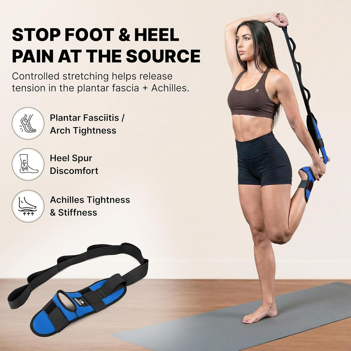 DMoose Fitness Foot & Calf Stretcher with Adjustable Padded Stretching Strap for Plantar Fasciitis, Hamstring, Heel Spurs and Achilles Tendonitis Relief - Yoga Leg Stretch Strap for Flexibility