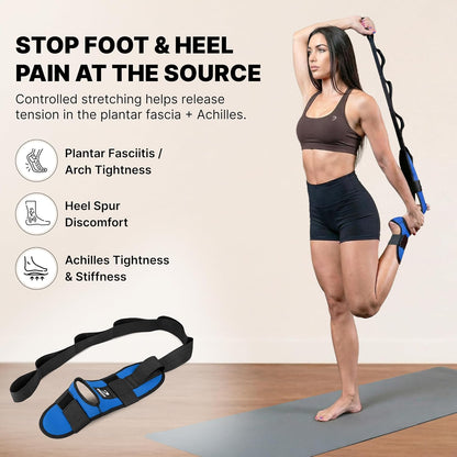 DMoose Fitness Foot & Calf Stretcher with Adjustable Padded Stretching Strap for Plantar Fasciitis, Hamstring, Heel Spurs and Achilles Tendonitis Relief - Yoga Leg Stretch Strap for Flexibility