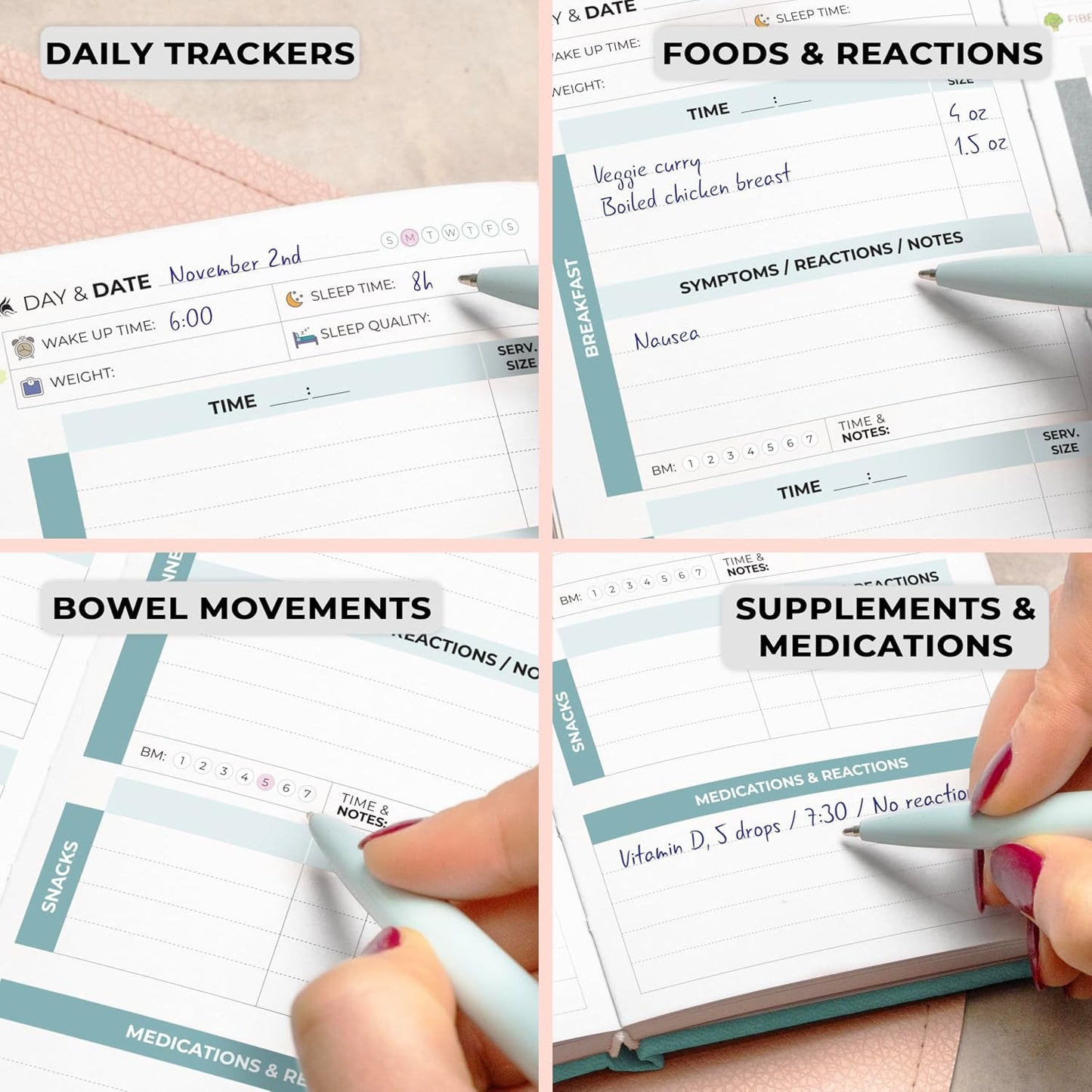 Clever Fox Food Sensitivity Journal & Symptom Diary, 8.5x11 Purple | Simple tracker log book for adults & kids, Intolerance, allergy, elimination diet, diabetic, IBS, low fodmap, food & poop