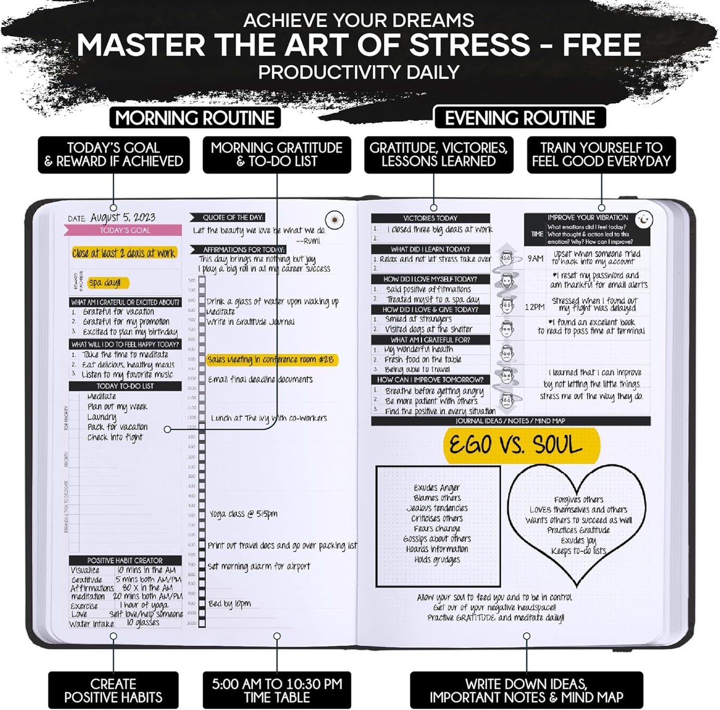 Freedom Mastery Daily Journal of Gratitude, Productivity & Habit Tracker | Undated 90-Day Planner with Daily Reflection, Mindfulness, Positivity, Vision Board & Stickers, Gratitude Journal for Women