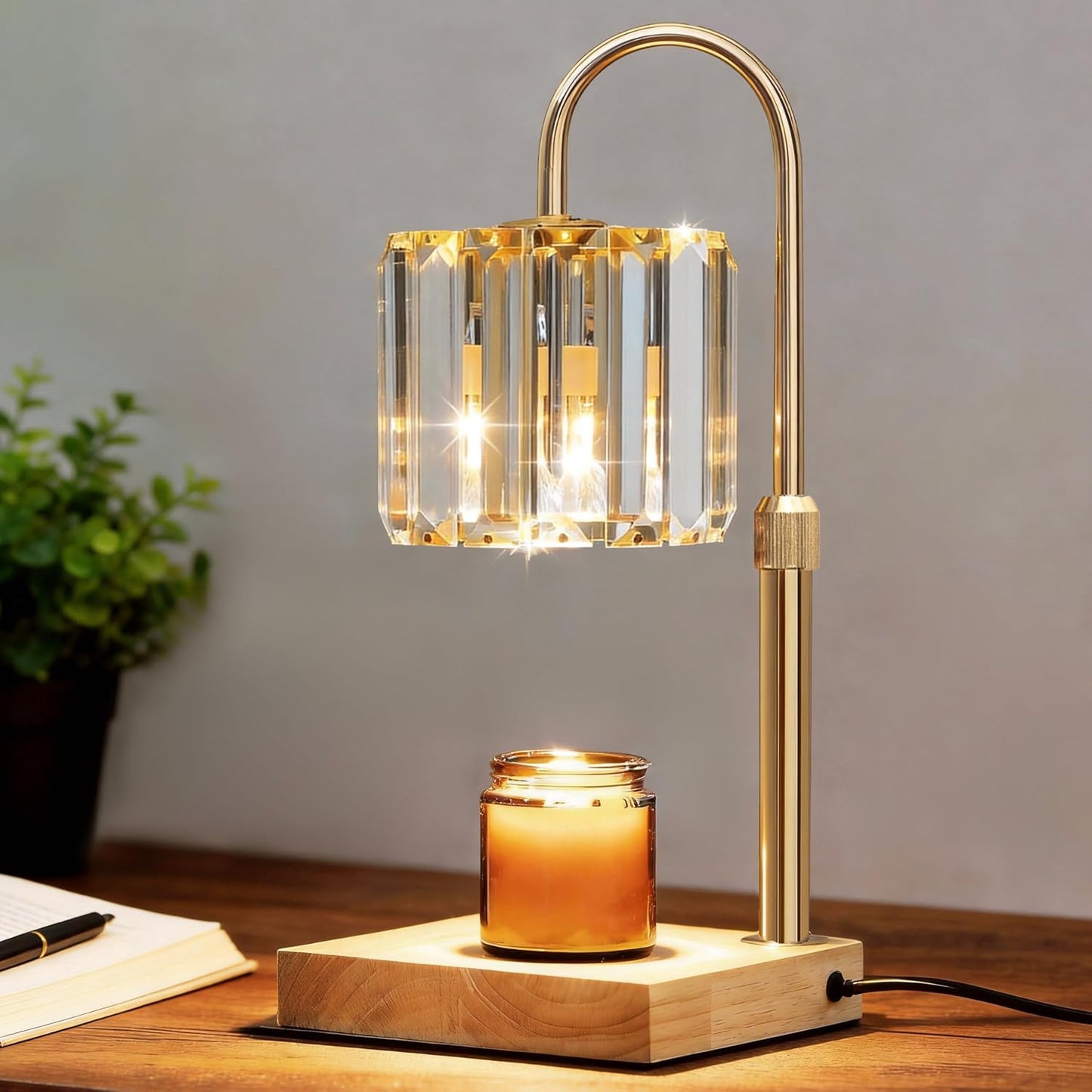 Yuichoy Candle Warmer Lamp with Timer, Dimmable Electric Candle Wamer Adjustable Height, Glass Modern Candles Melter Lamp, Gifts for Women Mom, Clear