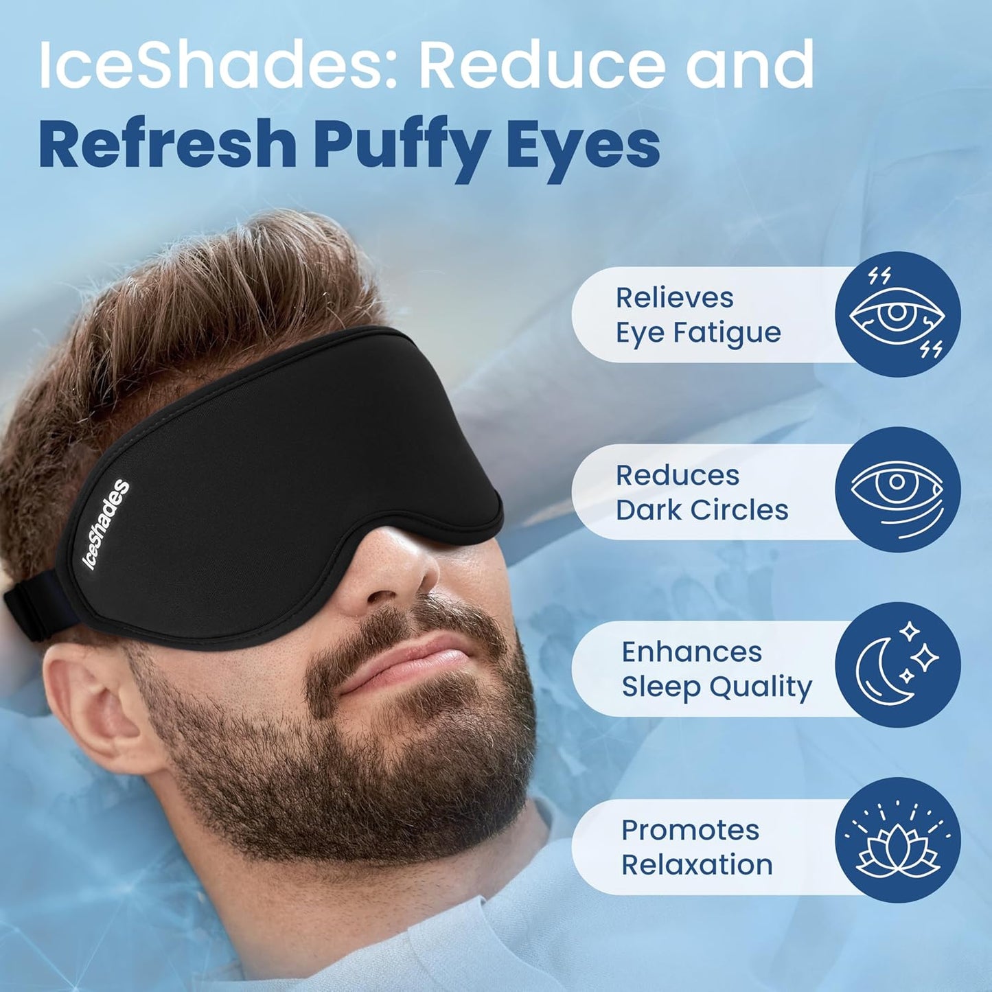 IceShades Cooling Gel Eye Mask for Migraine Relief, Tension & Hangover Migraine Mask, Cold Compress for Headache Dark Circles Tired Puffy Eyes, Reusable Ice Pack for Sleeping, Blue