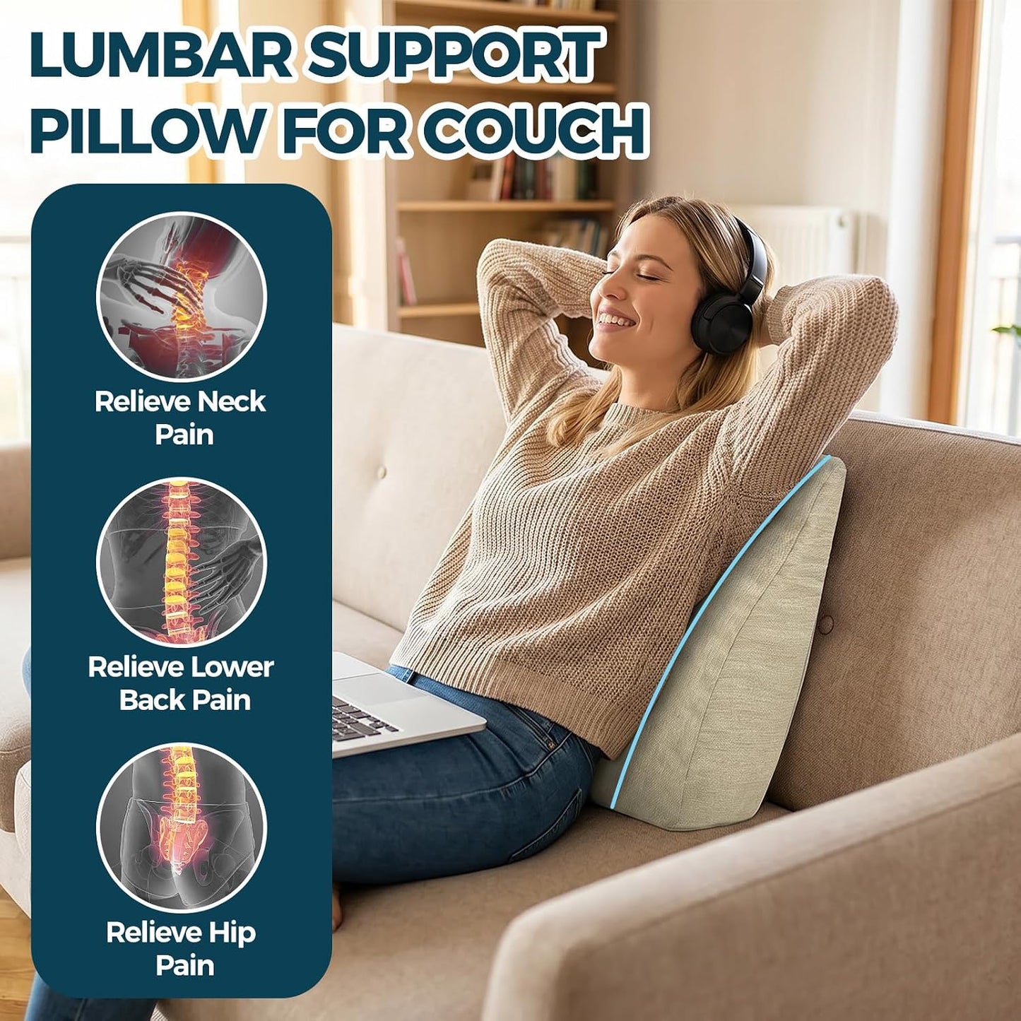 Back Support Pillow for Recliner Soft Dual Layer Lumbar Support Pillow with Shredded Memory Foam Ergonomic Orthopedic Couch Lumbar Cushions for Elderly Lower Back Pain Relief Brown