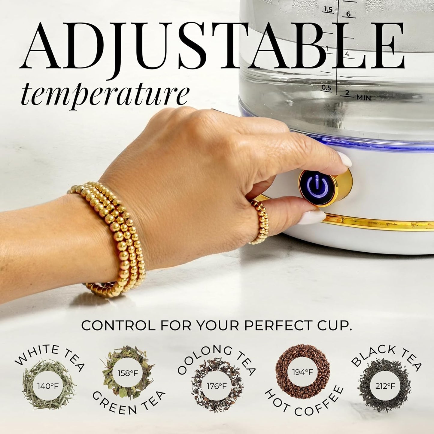 Styled Settings Stainless Steel Electric Kettle with Temperature Control | BPA and Plastic Free Electric Kettle with Keep Warm Function, Borosilicate Glass -1500W Hot Water Boiler with Digital Display