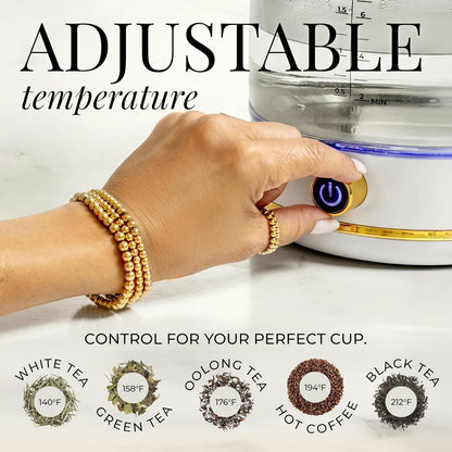 Styled Settings Stainless Steel Electric Kettle with Temperature Control | BPA and Plastic Free Electric Kettle with Keep Warm Function, Borosilicate Glass -1500W Hot Water Boiler with Digital Display