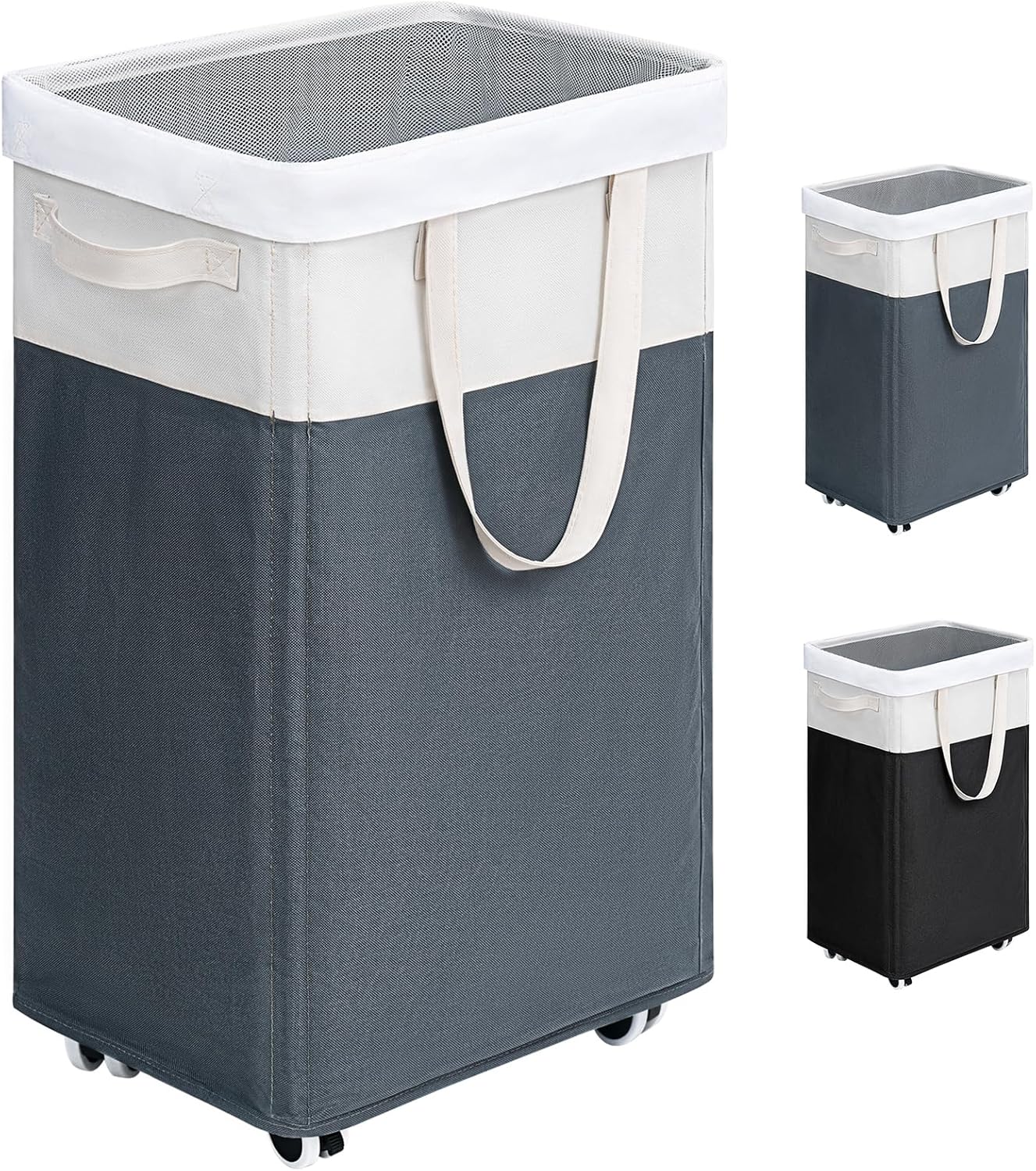 Goodpick 75L Laundry Basket with Wheels & Removable Wash Bag for Dorm | Rolling Laundry Basket with Handles for Dirty Clothes, Fodable Hamper for Laundry Room, Dorm Room Essentials, Grey
