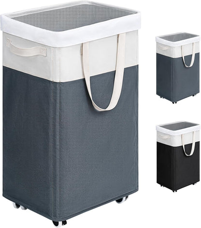 Goodpick 75L Laundry Basket with Wheels & Removable Wash Bag for Dorm | Rolling Laundry Basket with Handles for Dirty Clothes, Fodable Hamper for Laundry Room, Dorm Room Essentials, Grey