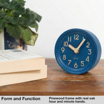 Driini Small, Silent Wooden Analog Desk Clock for Shelf or Table, Dark