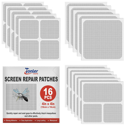 16pcs Fiberglass Screen Repair Patches 3 Sizes Gray Self Adhesive Mesh Tape | Fast Repair Tape for Window, Screen Door & Mosquito Net, Instant Patch to Fix Small Holes and Tears Easily