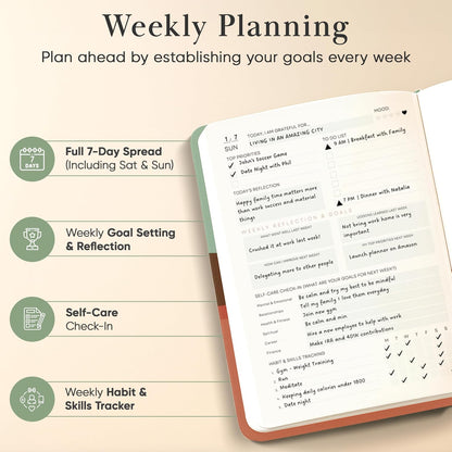 2026 Planner, Daily Journal & Gratitude Journal All-In-One with To Do List, Self Care Prompts & Habit Tracker - 7 x 10 - Pink