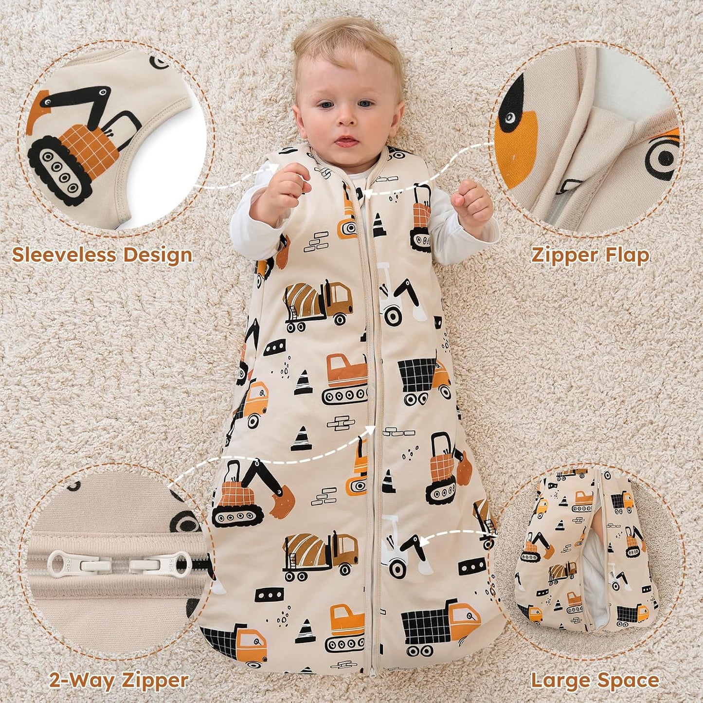 Yoofoss Baby Sleep Sack 0-6 Months Wearable Blanket for Babies 100% Organic Cotton 2-Way Zipper TOG 0.5 Toddler Sleeping Sack 3 Pack, Sleep Sacks