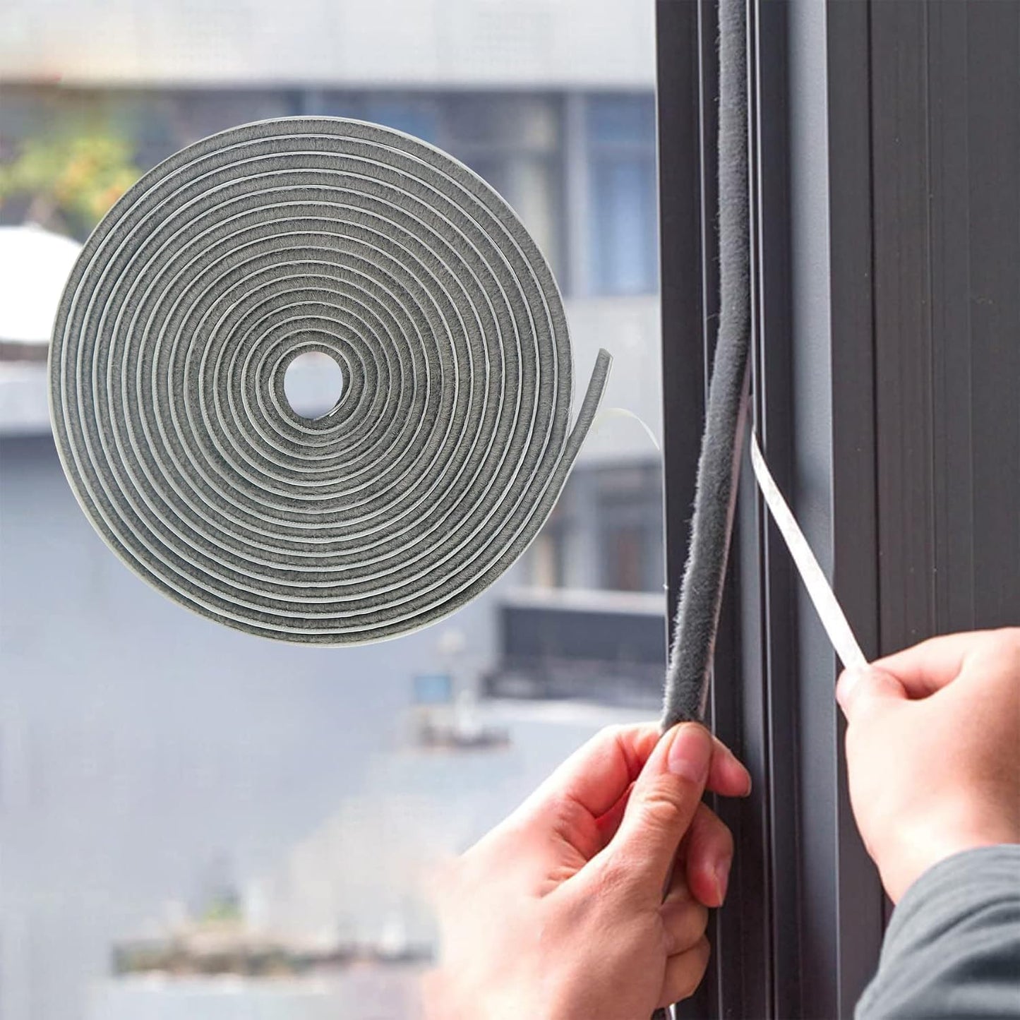 Bruiefpap 39.4FT Weather Stripping for Doors and Windows, Self-Adhesive Soundproofing Door Seal, Door Insulation for Sliding, Exterior, Frames and Front, 0.35'' Wide x 0.35'' Thick, Grey
