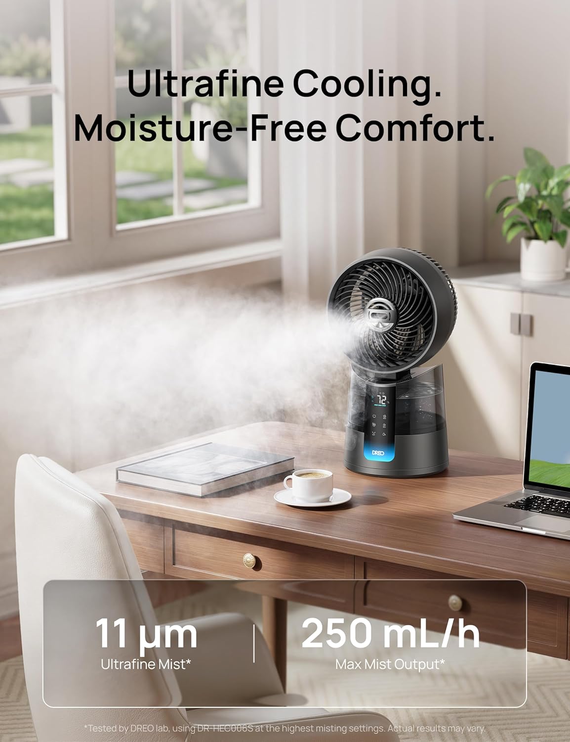 DREO TurboCool Misting Fan 516, 5℉ Drop Cooling Fans that Blow Cold Air | 150°+30° Omni-directional Oscillating, Evaporative air cooler, 26 ft/s Wind, Ultrafine Mist, 20dB, 6 Speeds 2 Modes, White