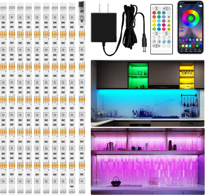 maylit 8 PCS Motion Sensor RGB Under Cabinet Lights Kit, App and Remote Control Led Strip Lights, Music Sync Color Changing Led Lights with Power Adapter, for Cabinet, Counter, Shelf, Bookcase, 13ft | App and Remote Control Led Strip Lights, Music Sync