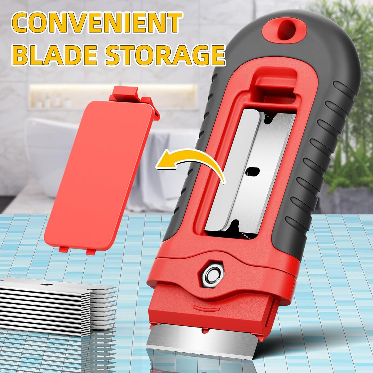 DIYSELF 1 Pack Razor Blade Scraper with 15 Extra Blades, Scraper Tool for Cleaning Window, Paint, Cooktop, Oven, Glass Stove Top Scraper, Razor Scraper with Buit-In Blade Storage | Razor Scraper for Cleaning Window, Paint, Cooktop, Oven, Glass Stove Top