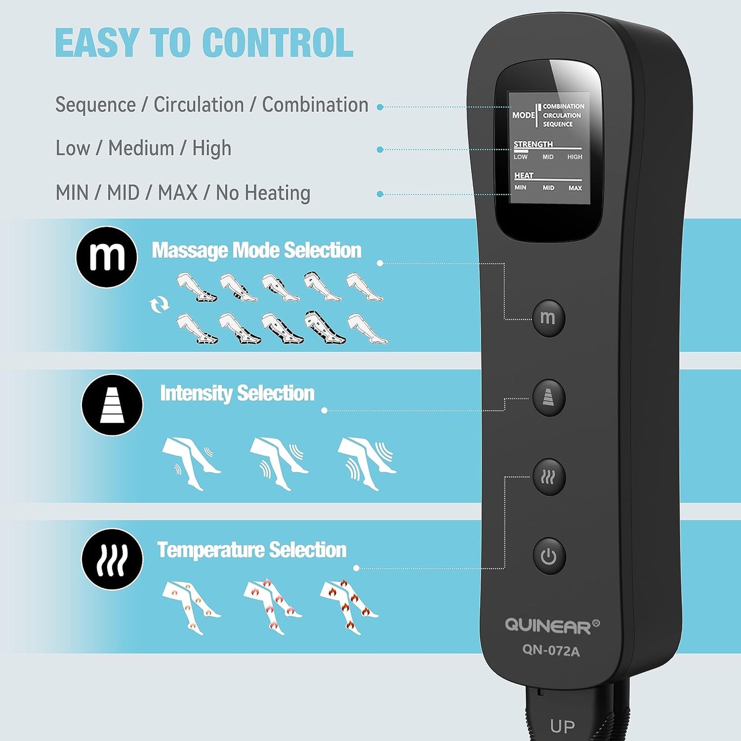 QUINEAR Leg Massager with Heat and Compression FSA-HSA | Foot and Leg Massager for Circulation and Pain Relief, 3Heat 3Mode 3Intensity 2 Extender Calf Massager for Cramps Edema Swelling