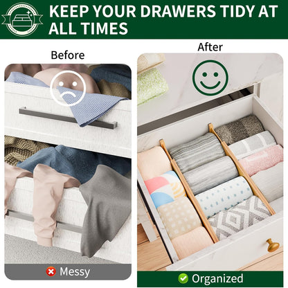 Dunruz Bamboo Drawer Dividers 2.6" High,17"-20" Adjustable Spring Loaded Clothes Drawer Organizers for Kitchen, Dresser, Bathroom, Bedroom and Office