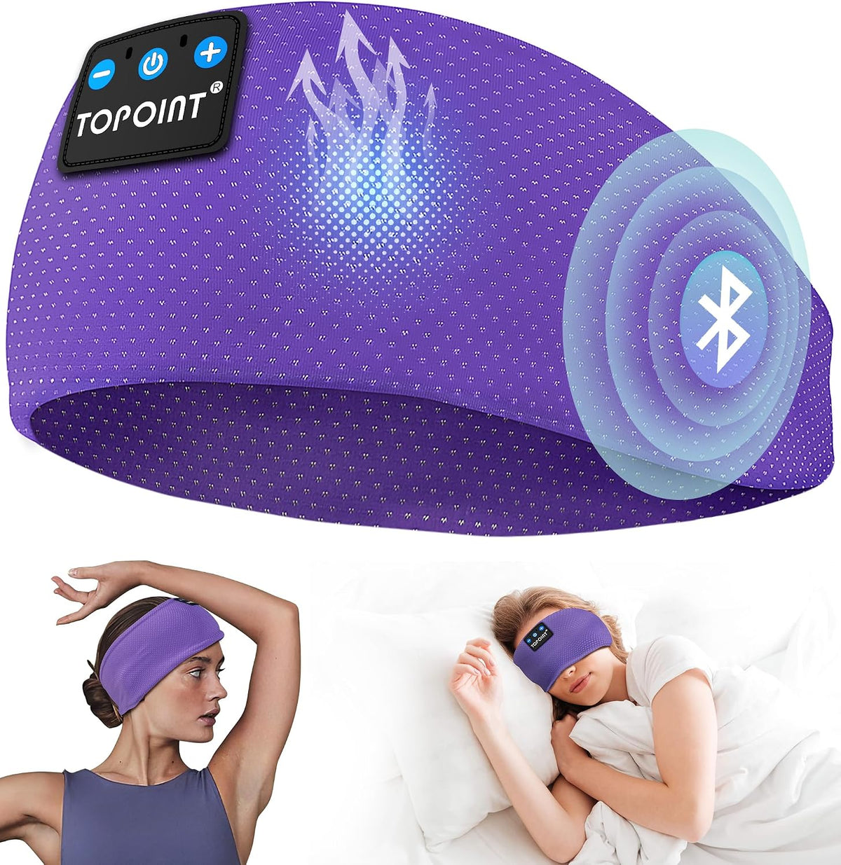 Sleep Headphones Headband Bluetooth 5.4, TOPOINT Sports Headband Earphones Sleeping Bluetooth Wireless with USB C for Women Men Sports Gifts Workout Jogging Yoga Insomnia Air Travel Meditation