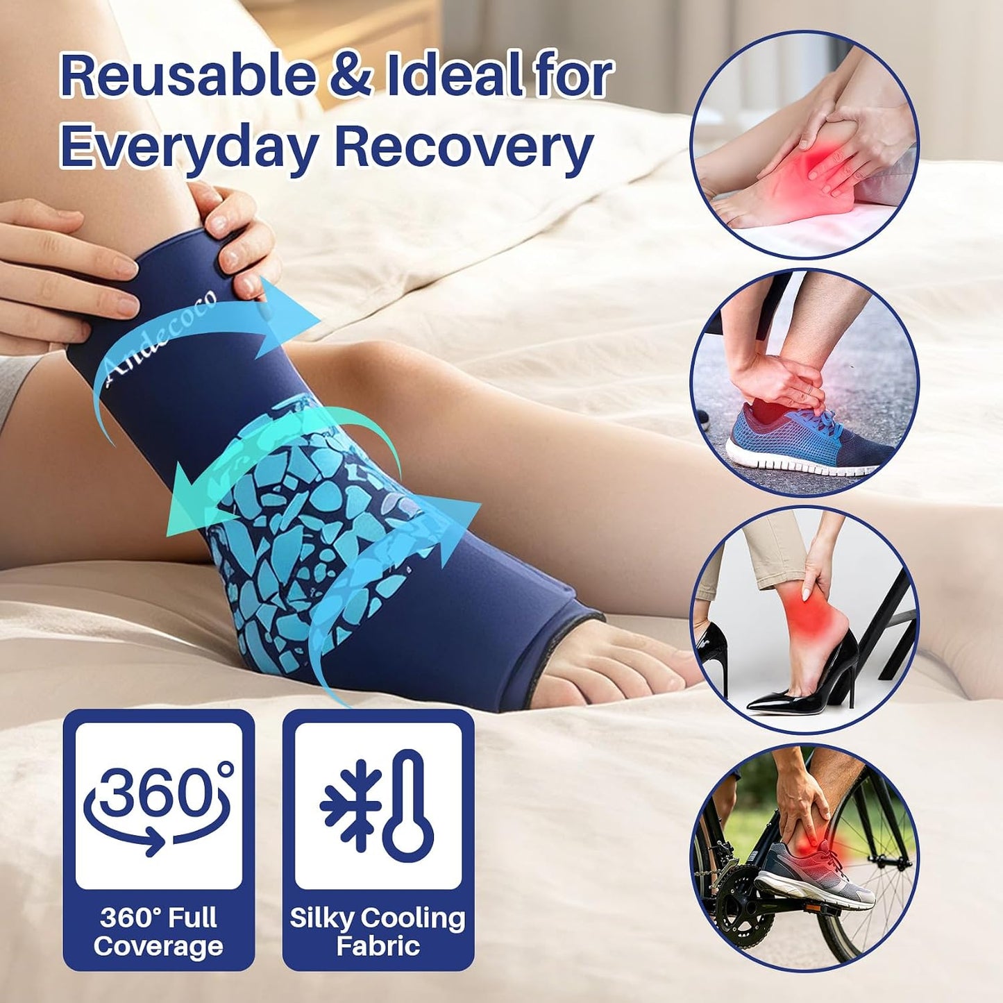 Reusable Ankle Foot Ice Pack Sleeve | Flexible Cold Wrap Pack for Plantar Fasciitis, Ankle Sprain, Swelling, Achilles Tendon Pain, Sports Injury Recovery
