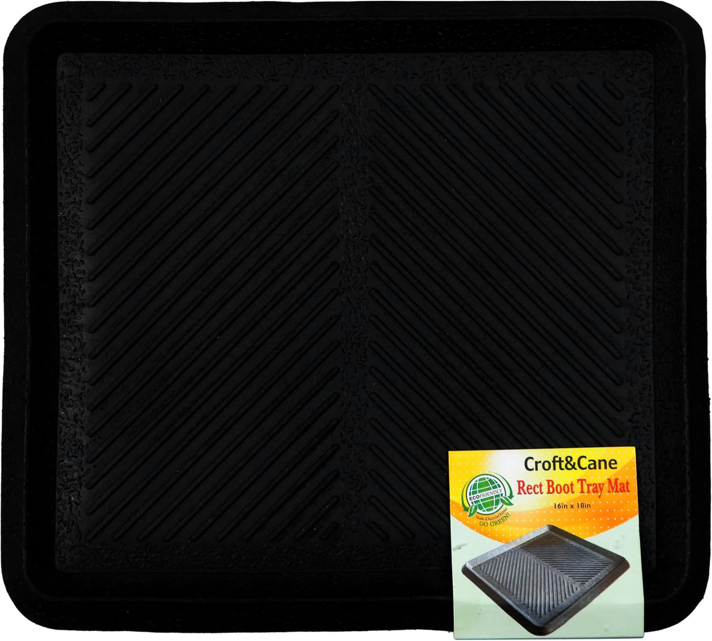 Croft&Cane Rubber Boot Tray - Black 16x32 inch Large Waterproof Shoe Tray | Heavy Duty Big Foot Indoor Outdoor Boot Mat with Raised Edges - Slip Resistant Entryway Garage Pet Feeding Multi-Purpose Mat