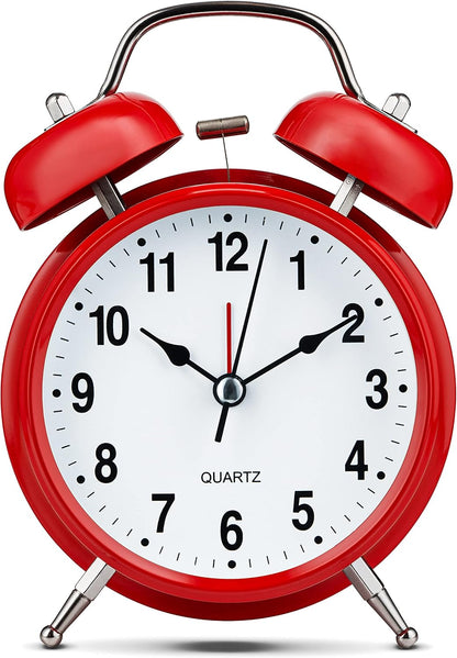 Bernhard Products Analog Alarm Clock 4" Twin Bell Vintage Navy Blue Silent Non-Ticking Quartz Battery Operated Extra Loud with Backlight for Bedside Table Desk, Retro Old Fashioned for Heavy Sleepers