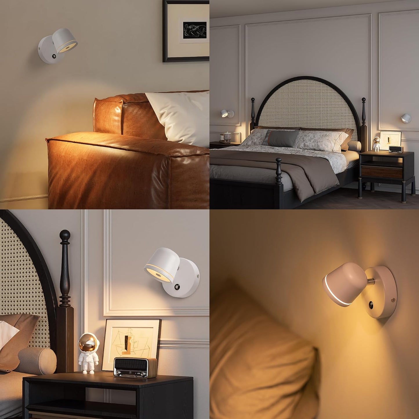 Aisilan LED Plug in Wall Sconce with Touch Dimmable Control Adjustable Wall Mounted Lamp Angle Anti-Glare Matte White Aluminum Bedside Reading Wall Lights for Bedroom Living Room