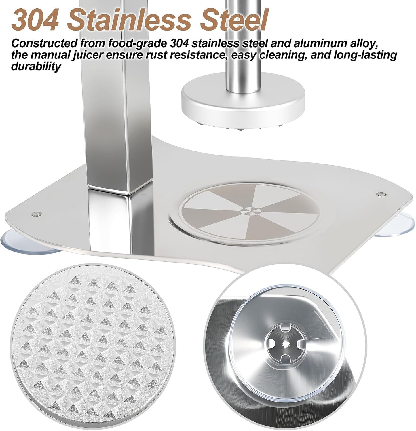 Stainless Steel Manual Lemon Squeezer Press, Heavy Duty Nut & Lemon Smasher Machine, Orange Citrus Fruit Juicer Crusher with Labor-Saving Handle & Suction Cups for Fruit Nut