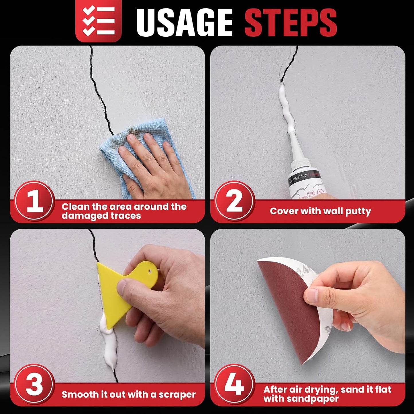 Drywall Repair Kit 30 Pack, 2/4/6/8 inch Drywall Repairs Patch, Dry Wall Patch with Scraper and Sandpaper for Drywall Repair Patch Kit