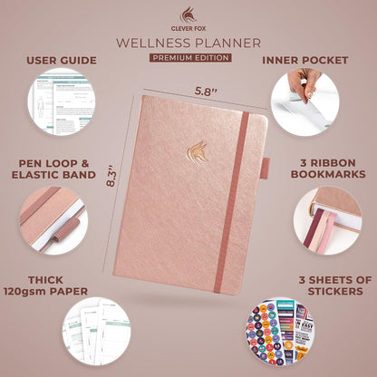 Clever Fox Wellness Planner & Food Journal for Weight Loss, A5 Orange | 5.8"x8.3" nutrition & exercise tracker for women tracking meals, diet & symptom diary, calorie counter notebook, stickers