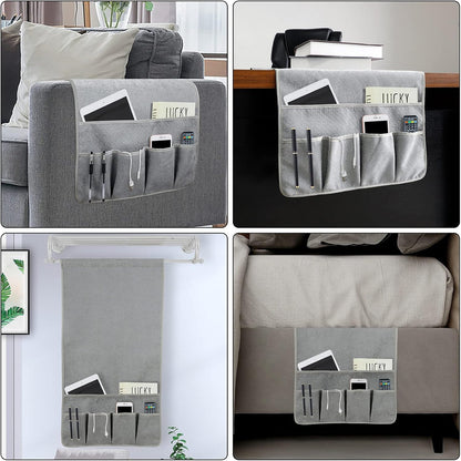 Remote Control Holders for Armchairs, Couch Caddy, Featuring Non-Slip Bases | 5 Pockets Bedside Storage Pocket for TV Remote Holder, Phone Tablet Kindle, Magazines, Gifts for Seniors (Beige, 35"X12.4")