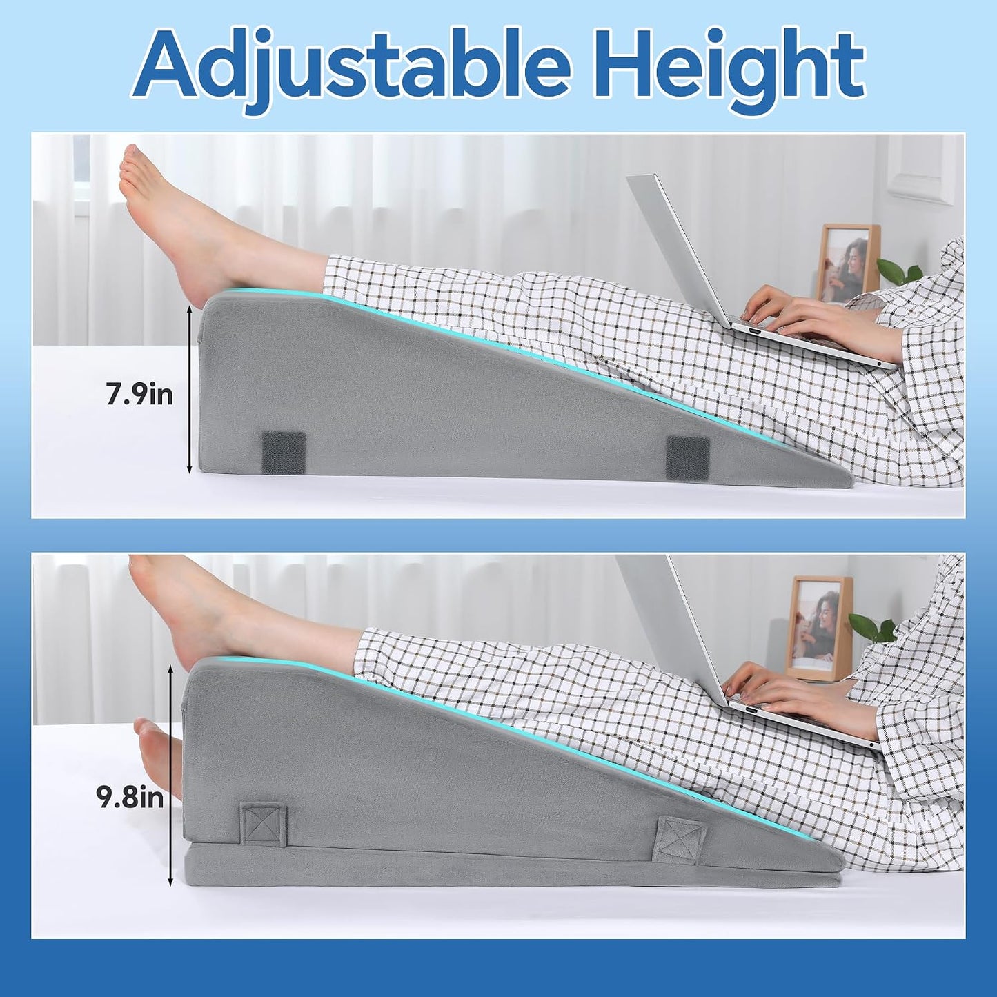 HOMBYS Leg Elevation Pillows for After Surgery, 2-in-1 Wedge Pillow with Leg Lifter for Hip Ankle Pain Relief, Adjustable Height Knee Surgery Recovery Equipment to Elevate Foot (Gray)