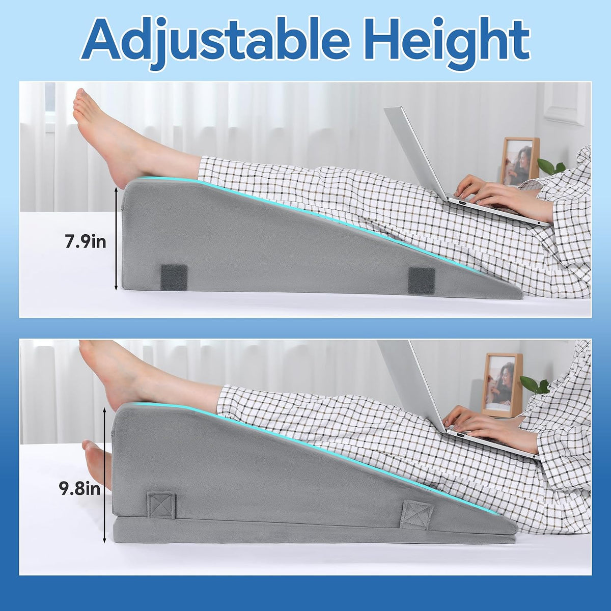 HOMBYS Leg Elevation Pillows for After Surgery, 2-in-1 Wedge Pillow with Leg Lifter for Hip Ankle Pain Relief, Adjustable Height Knee Surgery Recovery Equipment to Elevate Foot (Gray)