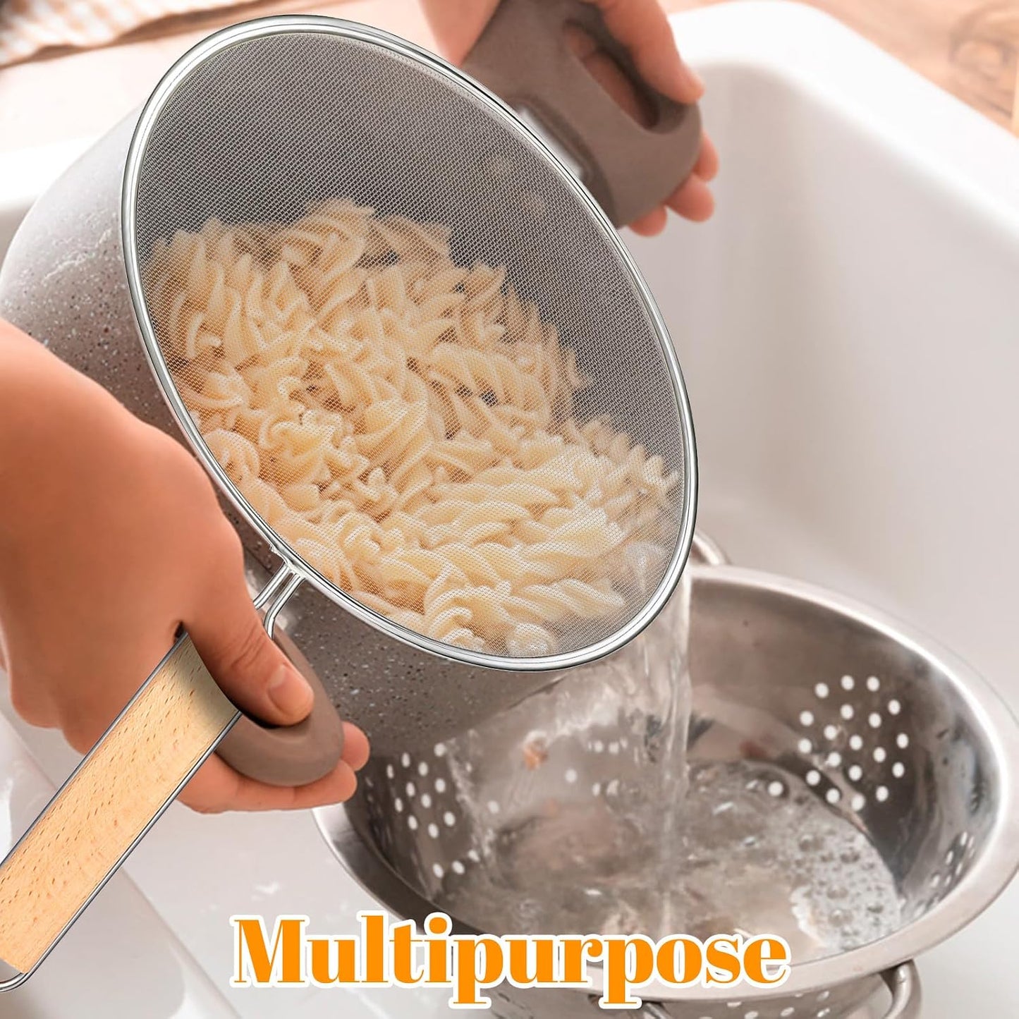 8.3Inch Grease Splatter Screen, Stainless Steel Grease Splatters Guard with Wood Handle Hot Oil Splash Protector Splatter Screen for Frying Pan Kitchen Cooking Gadgets Supplies