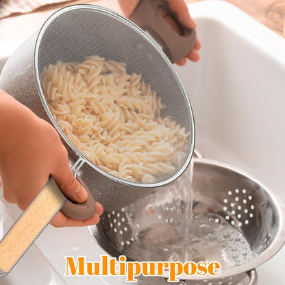 8.3Inch Grease Splatter Screen, Stainless Steel Grease Splatters Guard with Wood Handle Hot Oil Splash Protector Splatter Screen for Frying Pan Kitchen Cooking Gadgets Supplies