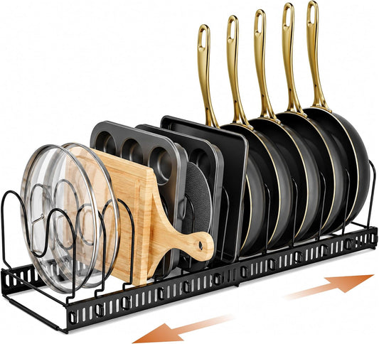 Norcalway Adjustable Bakeware Pots and Pans Organizer Under Cabinet,11 Dividers Cookie Sheet Baking Pan Pot Lid Organizers