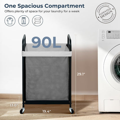 STO STO Laundry Hamper 2 Section, 100L Rolling Laundry Sorter Cart with Removable and Washable Liner Bag, Clothes Hamper with Wheels and Metal Handle for Laundry Room and Bedroom