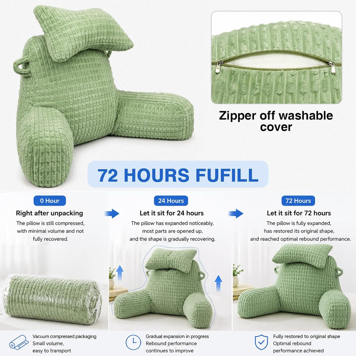SLIGUY Reading Pillow for Sitting in Bed Couch Adult, Back Pillow with arm Support and Pockets, Adult Back Pillow Bed Chair for Bed Rest, Reading, Watching TV, Gaming for Boys and Girls Dark Grey