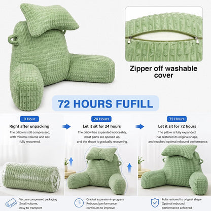 SLIGUY Reading Pillow for Sitting in Bed Couch Adult, Back Pillow with arm Support and Pockets, Adult Back Pillow Bed Chair for Bed Rest, Reading, Watching TV, Gaming for Boys and Girls Dark Grey