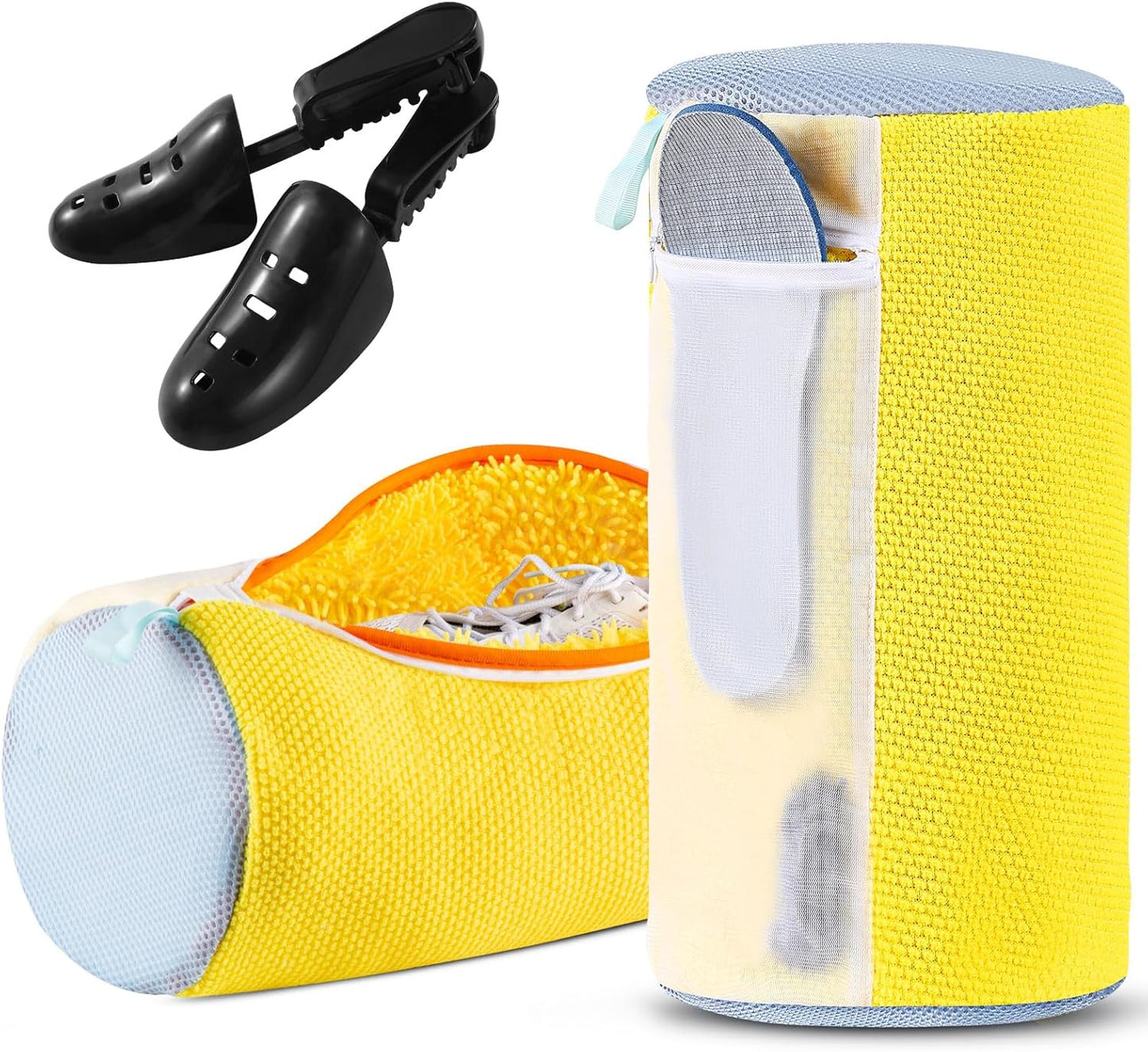2 Pack XXL Shoe Washing Machine Bag, 700 GSM Heavy Duty Shoes Cleaning Bag with Anti-Tangle Mesh Pocket, 2 Adjustable Shoe Trees Keep Shape, Reusable Sneaker Laundry Bag for Frequent Wash, White