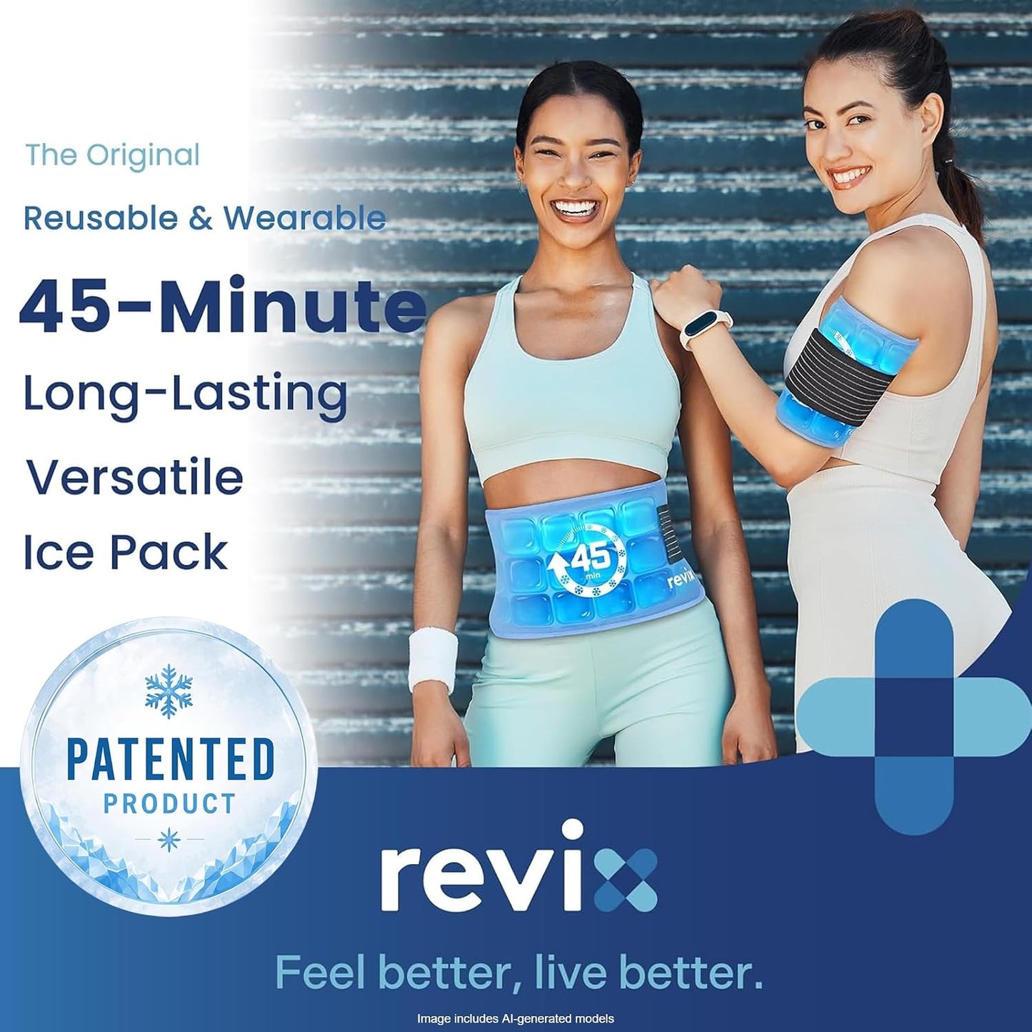 REVIX Ice Pack for Injuries Reusable, 14 × 7" Gel Cold Compress with Strap | 45-Min Long-Lasting Gel Cold Pack for Knee, Shoulder, Lower Back, Leg, Flexible Ice Wrap, Universal Use for Arm, Hip
