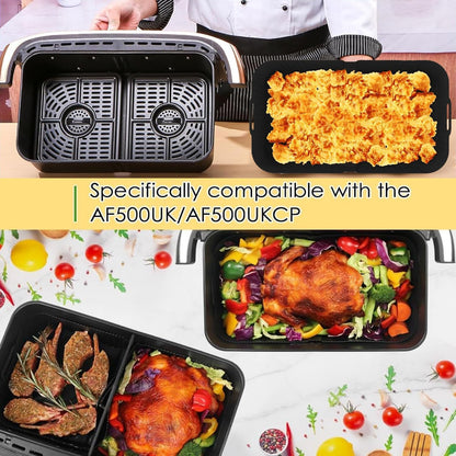 Air Fryer Silicone Liners for Ninja DZ071, 3 Pack Reusable 7-QT DualZone Megazone Air Fryer Accessories, 2 Pcs Liners for Dual 3.5QT Baskets 1 Pcs Liner for 7-QT Megazone Basket