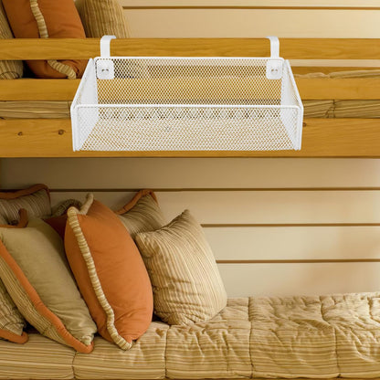 Luxshiny Bedside Hanging Storage Basket, Beside Shelf Metal Organizer Rack | No Drilling Required, Attaches to Bed Frame or Desk, Stores Phone and Books, 1 Basket with 10 Hooks