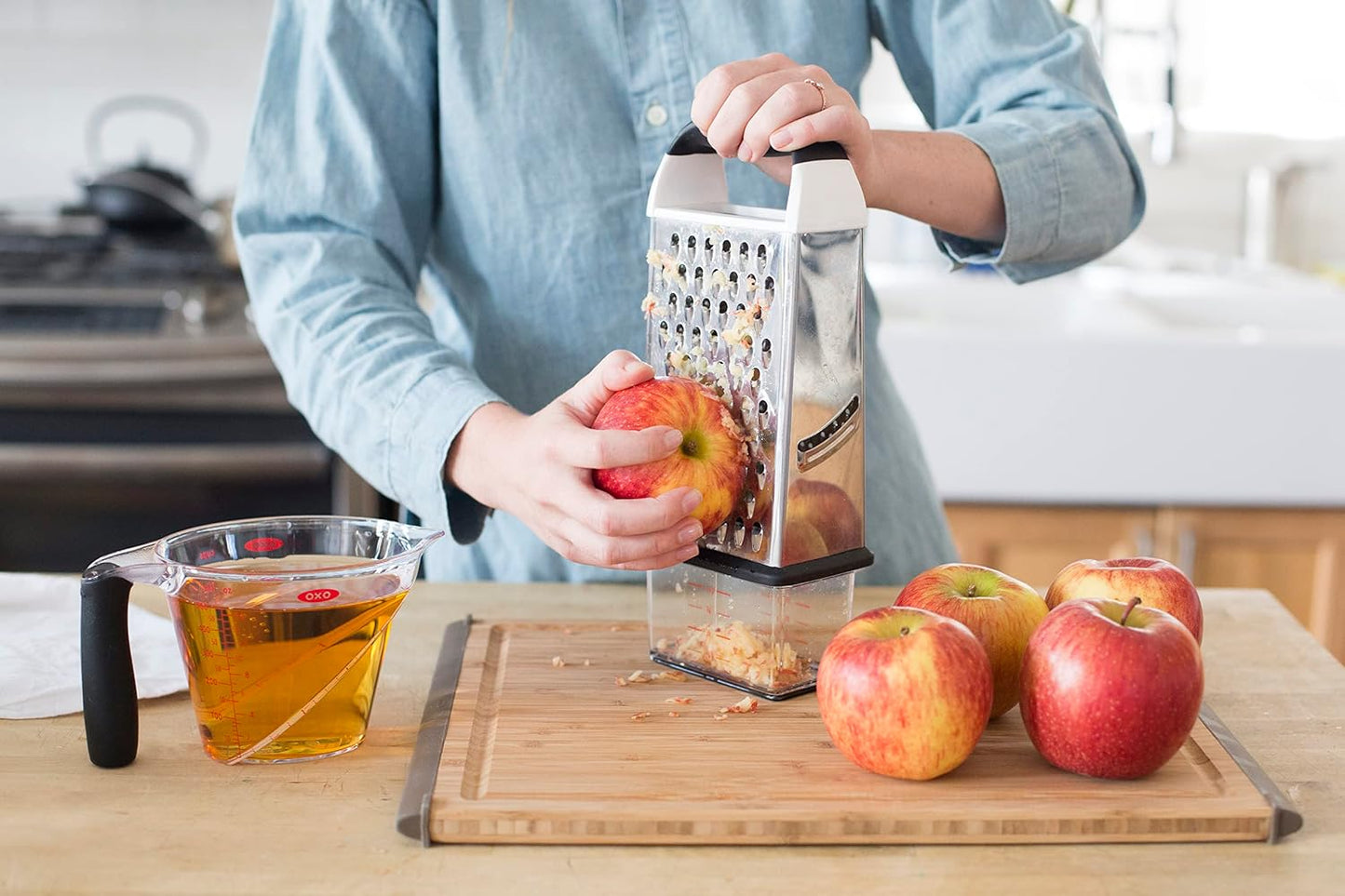 OXO Good Grips 4-Sided Box Grater for Cheese & Vegetables with Container | Stainless Steel Grating Surfaces, Non-Slip Handle, Detachable Container, Cheese, Vegetables, Zesting, Multi Purpose Grater