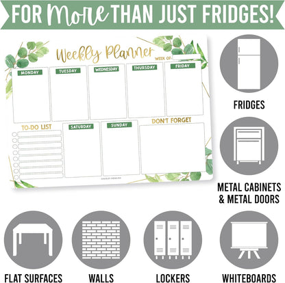 Hadley Designs Magnetic Weekly Planner for Fridge - Greenery Weekly Dry Erase Board, Week Magnetic Calendar for Refrigerator, Week Planner Board, Magnet Schedule Planners for Fridge