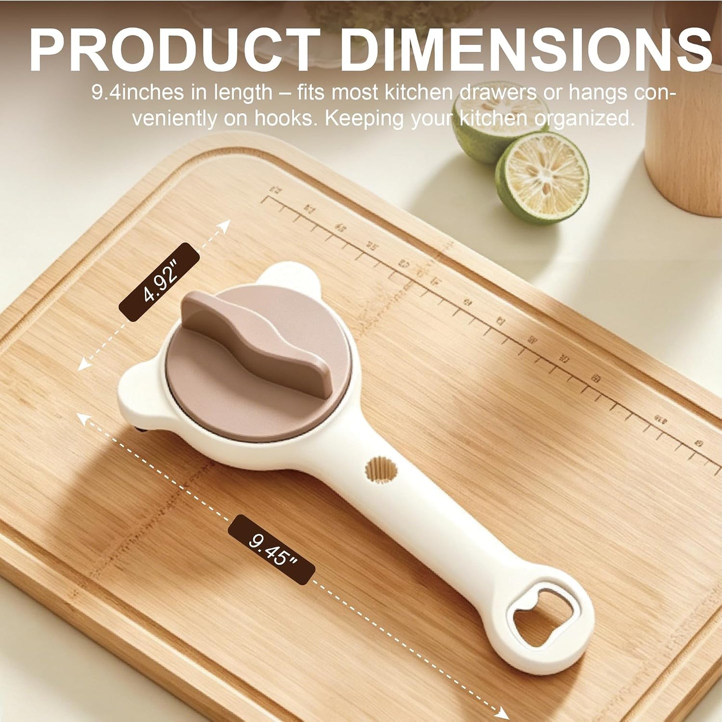 4-in-1 Jar Opener for Seniors & Weak Hands, Adjustable Stainless Steel Opener for Jars, Beer Bottles, and Salad Dressing – Easy-Grip Kitchen Tool (White)
