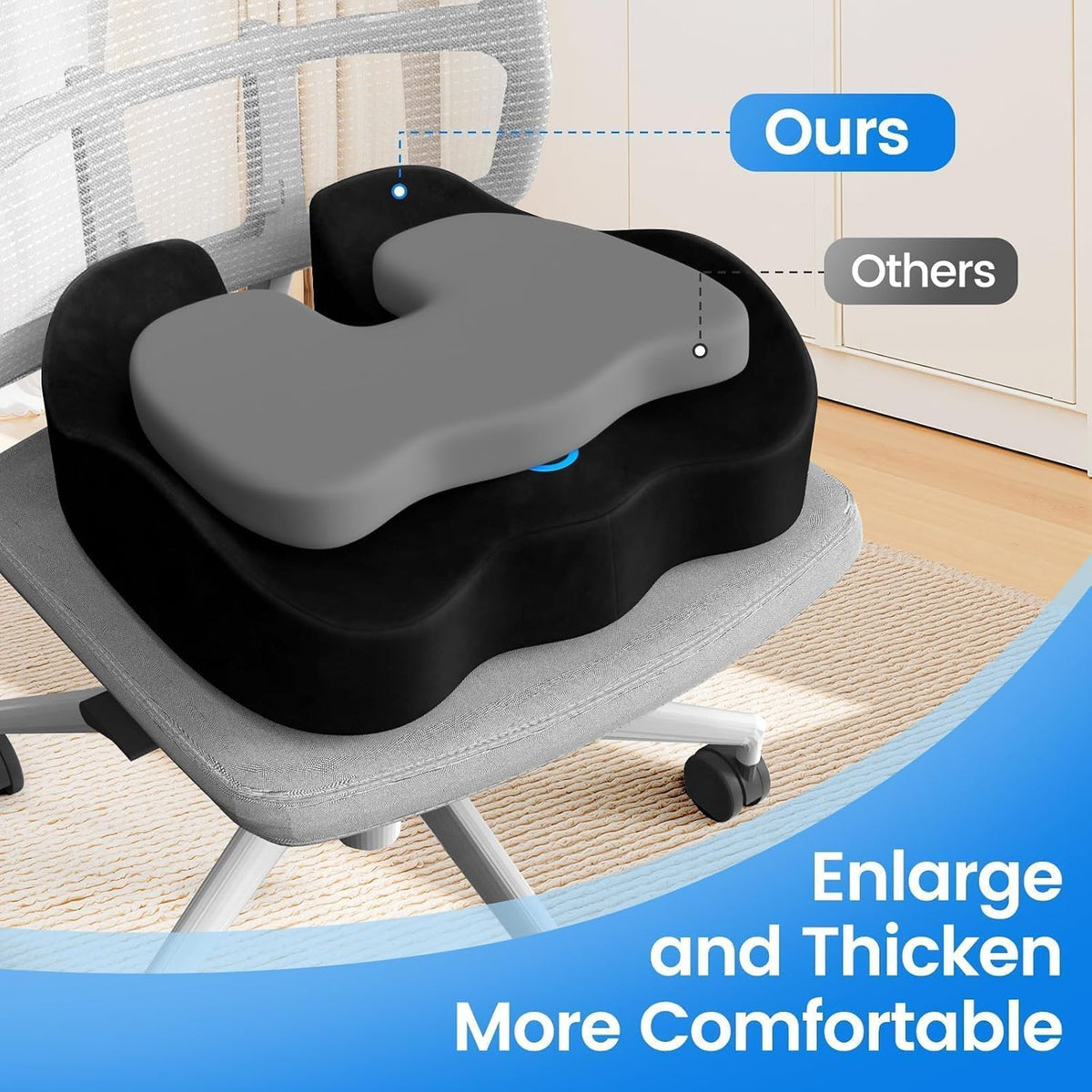 Seat Cushion, Non-Slip Memory Foam Chair Cushion for Taibone, Black/Large