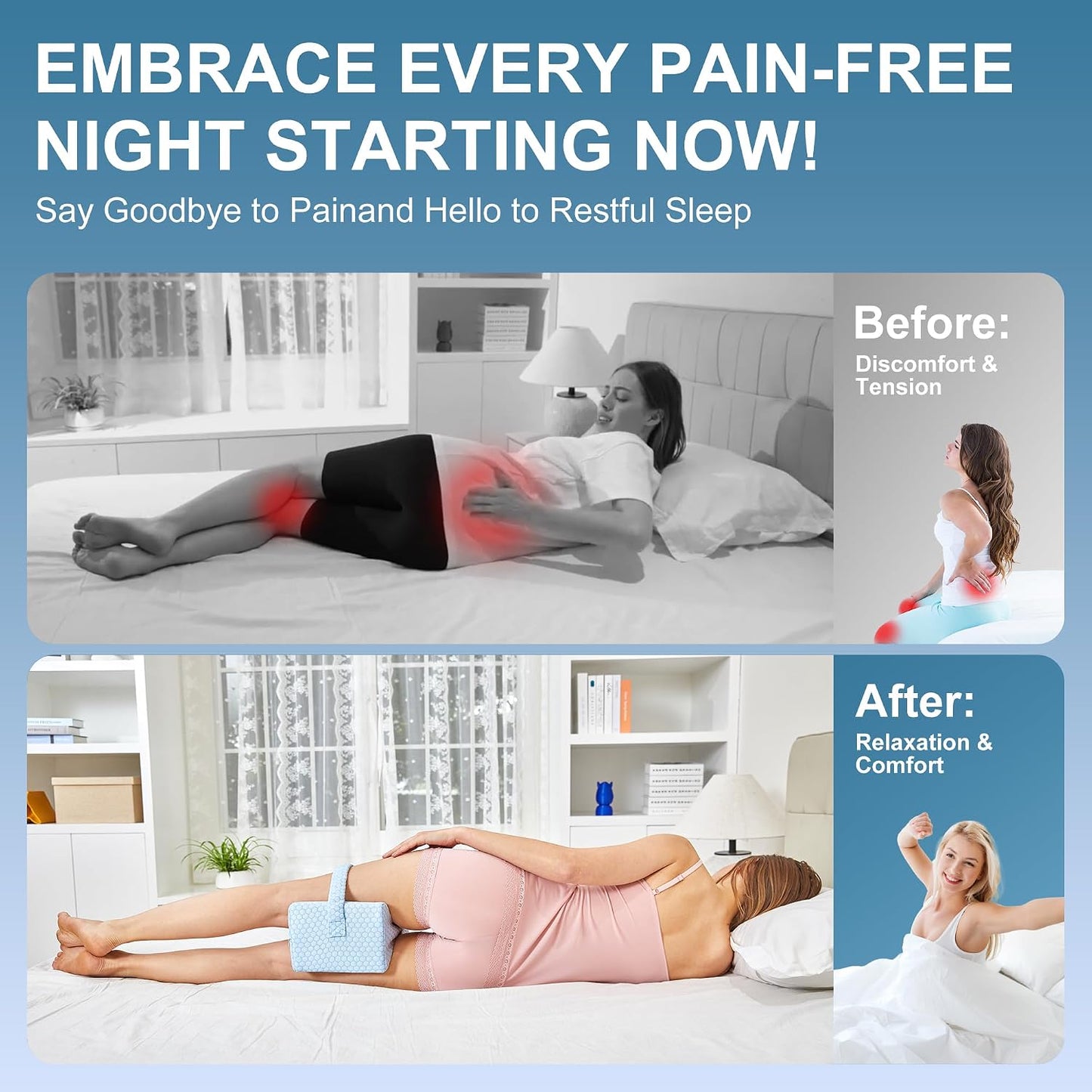 UJPFEO Knee Pillow for Side Sleepers, Leg Pillow for Sciatica, Back, HIPS, Knees, Joints Pain Relief,Pillows for Between Legs While Sleeping Spine Alignment Support & Relieves Pressure,Cooling White