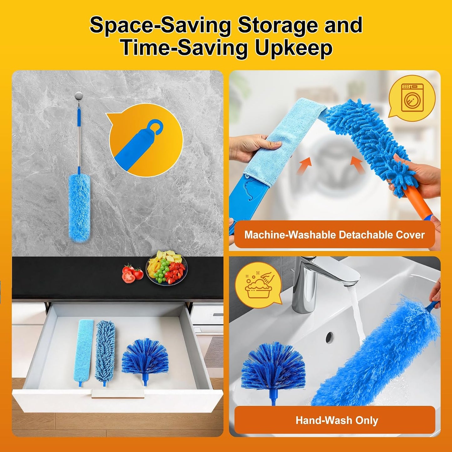 Tiumso Microfiber Feather Duster 5-in-1 Kit, Dusters for Cleaning, Duster with Extension Pole 100 Inches, Cobweb Duster, Microfiber Dusters for High Ceilings and Fans, Blinds, Cars and Furniture